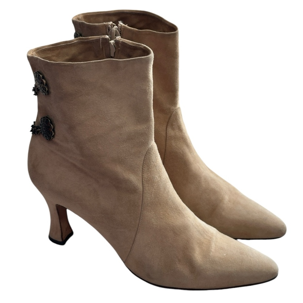 Bally Women's Rimmini Suede Ankle Boots Chain Back Tan Size 8.5 N